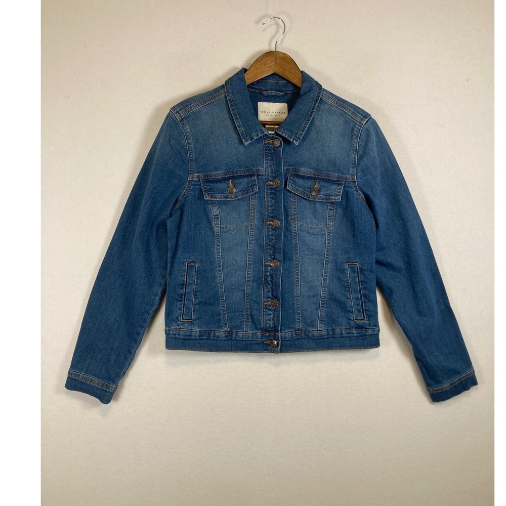 Classic Social Standard by Sanctuary Women Medium Blue Stretch Denim Jacket‎